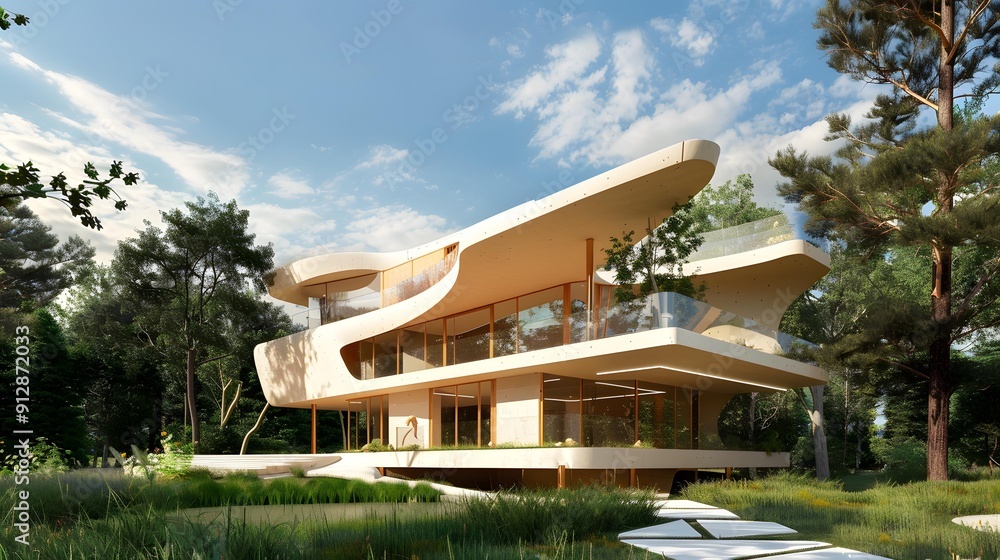 Fototapeta premium Modern Architecture House Design With Curved Walls