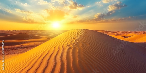 Desert Landscape with Rolling Sand Dunes at Sunset