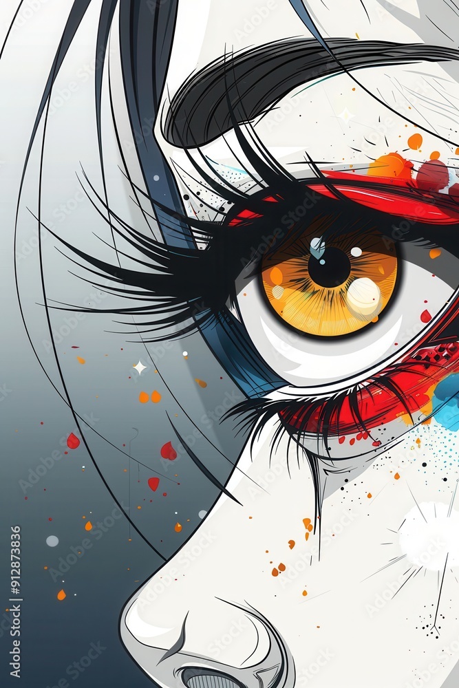 Obraz premium Intricate Eye Doodle with Abstract Patterns on Bold Background - Creative Illustration for Design Concepts