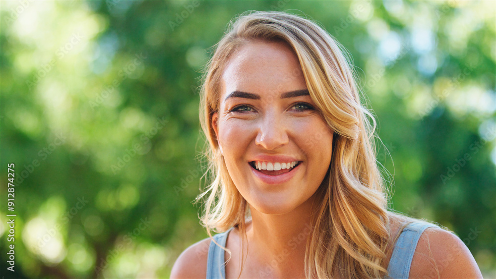 Smiling Woman in Garden During Sunny Day Smiling Woman in Garden During Sunny Day