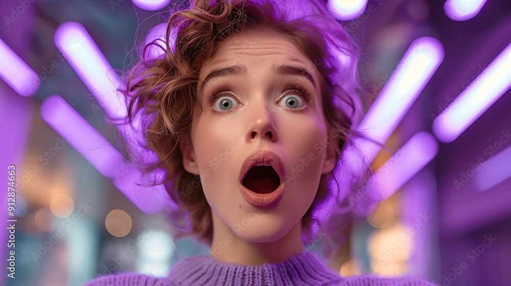 Photo portrait of shocked woman with open mouth isolated on vivid purple colored background Photo portrait of shocked woman with open mouth isolated on vivid purple colored background