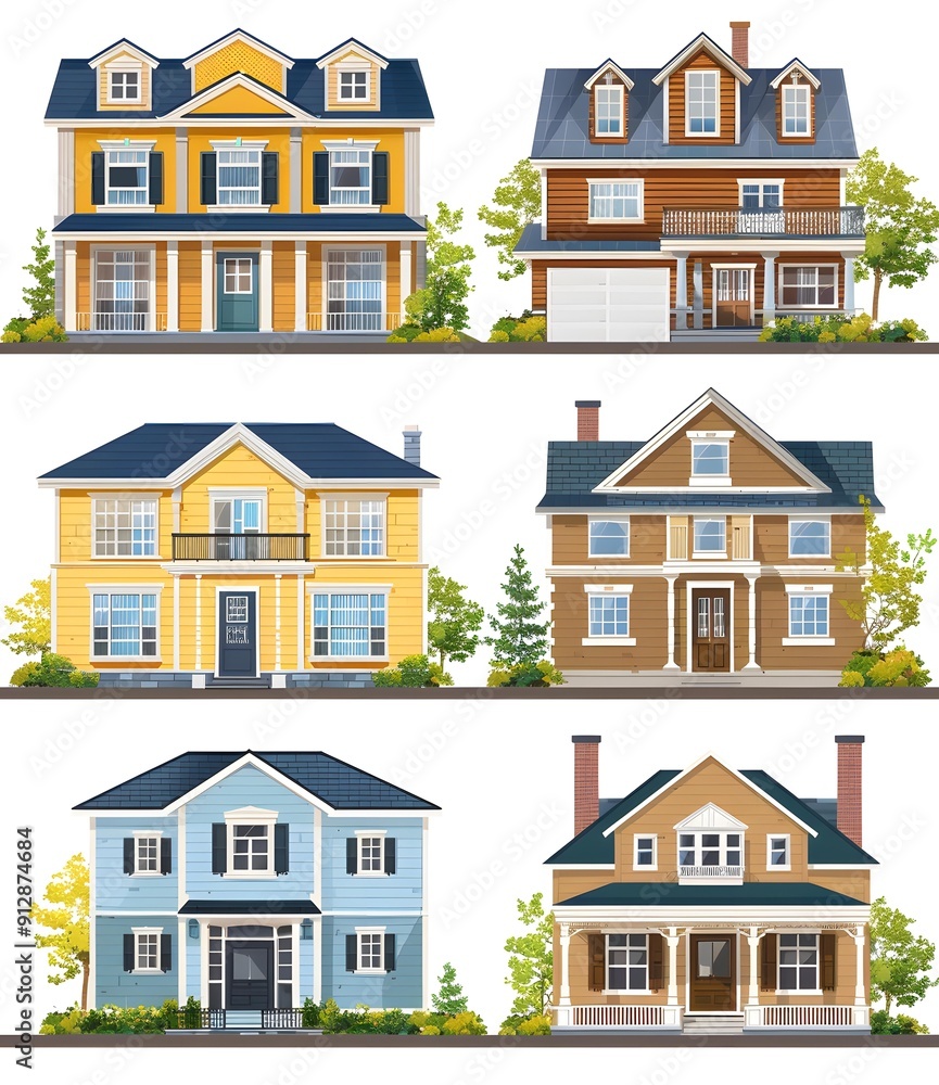 Set of Five Different Illustration Houses Set of Five Different Illustration Houses