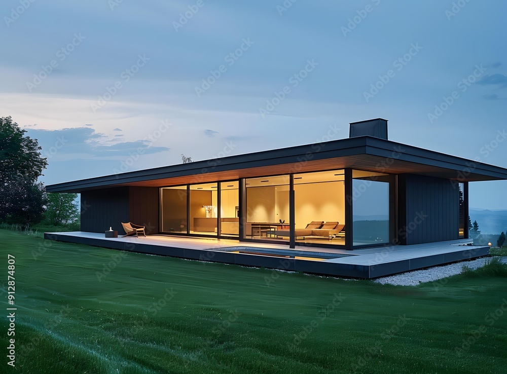 Modern House with Pool and Grass Lawn Modern House with Pool and Grass Lawn