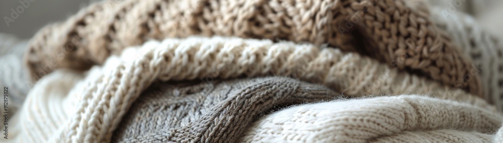 A cozy collection of knitted blankets in neutral tones, perfect for adding warmth and style to any living space or bedroom. A cozy collection of knitted blankets in neutral tones, perfect for adding warmth and style to any living space or bedroom.