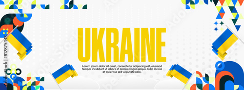 Ukraine National Day banner. Modern geometric background with colorful style for Ukrainian Day. Happy Independence Day of Ukraine greeting card cover in flag colors. Happy national day