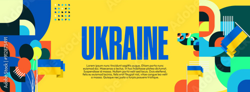 Ukraine National Day banner. Modern geometric background with colorful style for Ukrainian Day. Happy Independence Day of Ukraine greeting card cover in flag colors. Happy national day