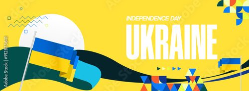 Ukraine National Day banner. Modern geometric background with colorful style for Ukrainian Day. Happy Independence Day of Ukraine greeting card cover in flag colors. Happy national day