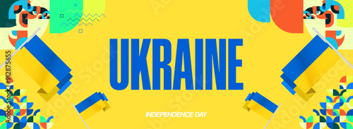 Ukraine National Day banner. Modern geometric background with colorful style for Ukrainian Day. Happy Independence Day of Ukraine greeting card cover in flag colors. Happy national day