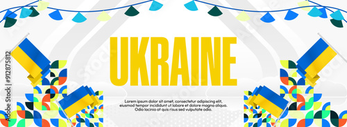 Ukraine National Day banner. Modern geometric background with colorful style for Ukrainian Day. Happy Independence Day of Ukraine greeting card cover in flag colors. Happy national day