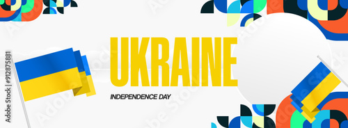 Ukraine National Day banner. Modern geometric background with colorful style for Ukrainian Day. Happy Independence Day of Ukraine greeting card cover in flag colors. Happy national day