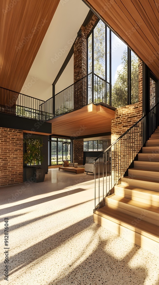Modern House Interior Design With Brick Wall And Staircase Modern House Interior Design With Brick Wall And Staircase
