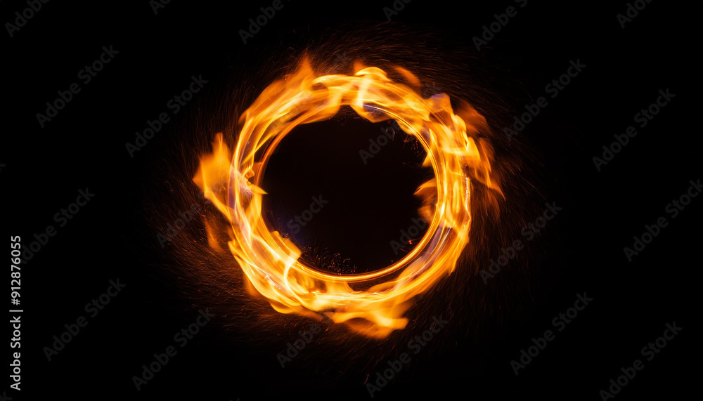 Fiery ring of flames on black background. Blurred motion. Abstract burning round shape. Fiery ring of flames on black background. Blurred motion. Abstract burning round shape.