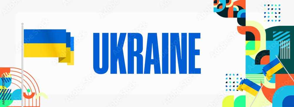 Fototapeta premium Ukraine National Day banner. Modern geometric background with colorful style for Ukrainian Day. Happy Independence Day of Ukraine greeting card cover in flag colors. Happy national day