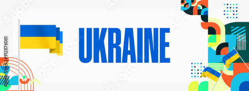 Ukraine National Day banner. Modern geometric background with colorful style for Ukrainian Day. Happy Independence Day of Ukraine greeting card cover in flag colors. Happy national day