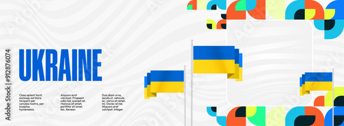 Ukraine National Day banner. Modern geometric background with colorful style for Ukrainian Day. Happy Independence Day of Ukraine greeting card cover in flag colors. Happy national day