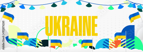 Ukraine National Day banner. Modern geometric background with colorful style for Ukrainian Day. Happy Independence Day of Ukraine greeting card cover in flag colors. Happy national day