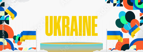 Ukraine National Day banner. Modern geometric background with colorful style for Ukrainian Day. Happy Independence Day of Ukraine greeting card cover in flag colors. Happy national day
