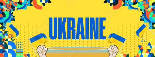 Ukraine National Day banner. Modern geometric background with colorful style for Ukrainian Day. Happy Independence Day of Ukraine greeting card cover in flag colors. Happy national day