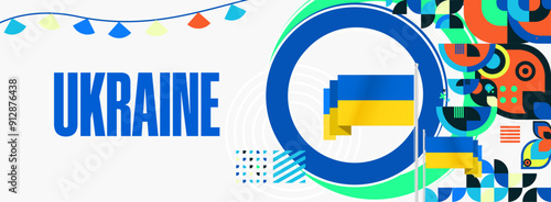 Ukraine National Day banner. Modern geometric background with colorful style for Ukrainian Day. Happy Independence Day of Ukraine greeting card cover in flag colors. Happy national day