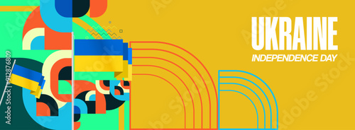 Ukraine National Day banner. Modern geometric background with colorful style for Ukrainian Day. Happy Independence Day of Ukraine greeting card cover in flag colors. Happy national day