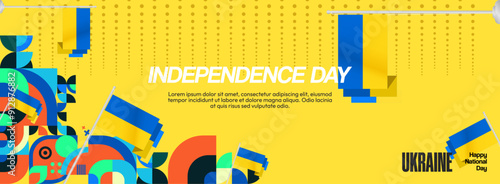 Ukraine National Day banner. Modern geometric background with colorful style for Ukrainian Day. Happy Independence Day of Ukraine greeting card cover in flag colors. Happy national day