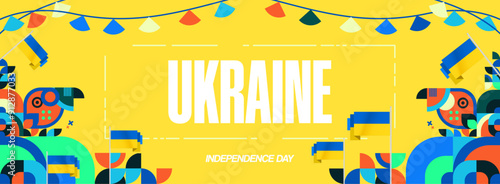 Ukraine National Day banner. Modern geometric background with colorful style for Ukrainian Day. Happy Independence Day of Ukraine greeting card cover in flag colors. Happy national day