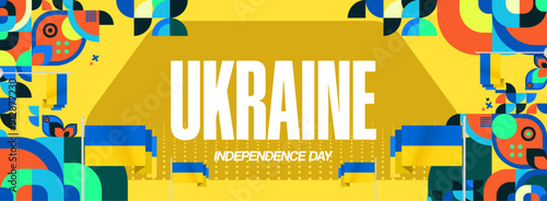 Ukraine National Day banner. Modern geometric background with colorful style for Ukrainian Day. Happy Independence Day of Ukraine greeting card cover in flag colors. Happy national day