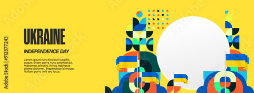Ukraine National Day banner. Modern geometric background with colorful style for Ukrainian Day. Happy Independence Day of Ukraine greeting card cover in flag colors. Happy national day