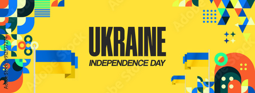 Ukraine National Day banner. Modern geometric background with colorful style for Ukrainian Day. Happy Independence Day of Ukraine greeting card cover in flag colors. Happy national day