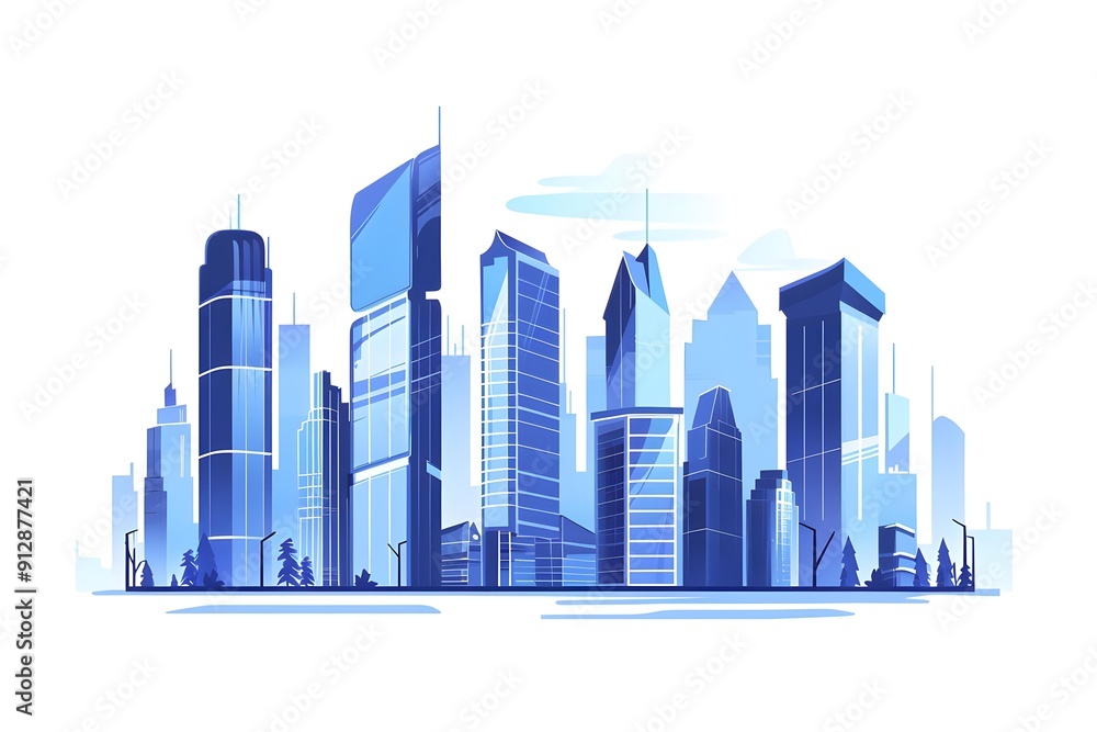 Blue Skyline Cityscape Illustration Blue Skyline Cityscape Illustration