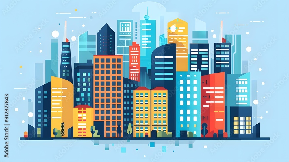 Modern Flat Design Cityscape Illustration With Colorful Buildings Modern Flat Design Cityscape Illustration With Colorful Buildings