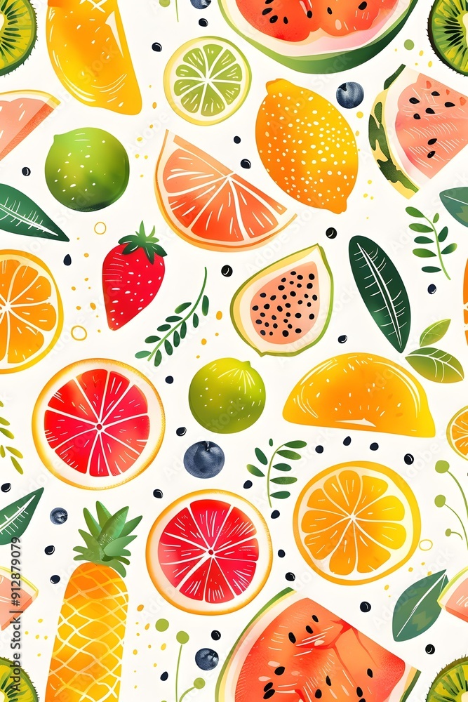 Colorful Summer Fruit Seamless Pattern Illustration Colorful Summer Fruit Seamless Pattern Illustration