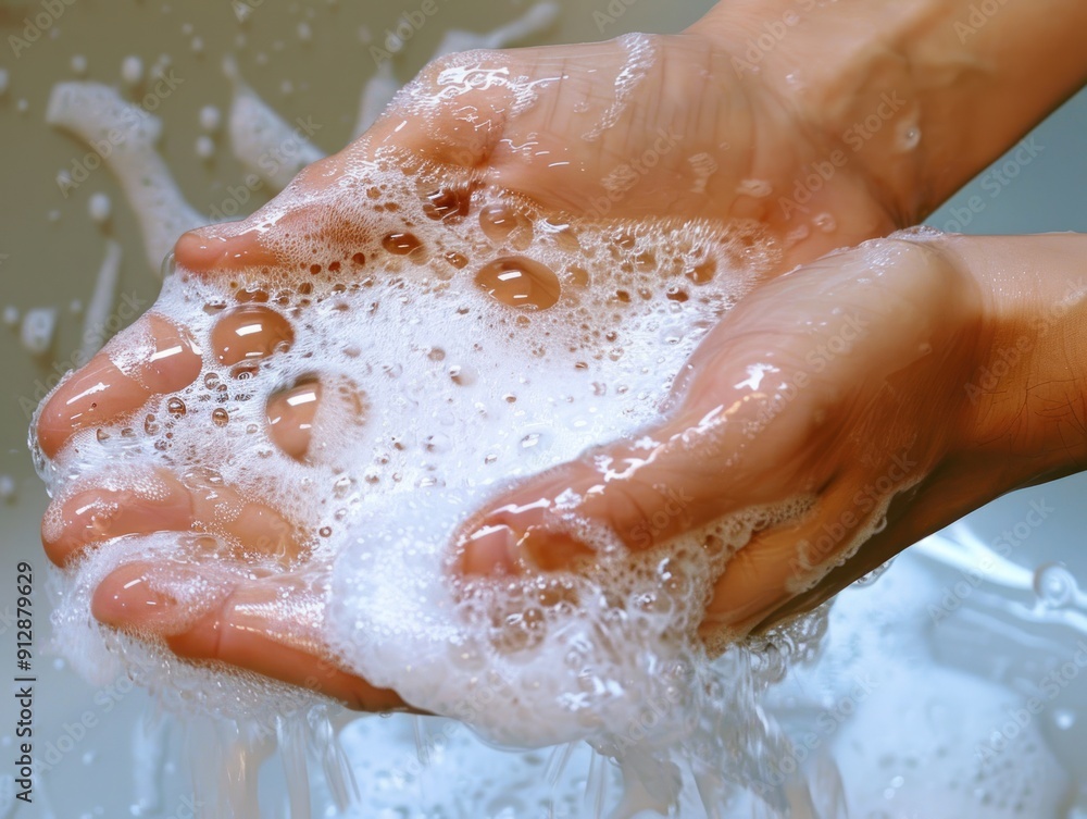3. Close-up of hands washing thoroughly with soap, emphasizing the importance of hygiene in preventing the spread of germs 3. Close-up of hands washing thoroughly with soap, emphasizing the importance of hygiene in preventing the spread of germs