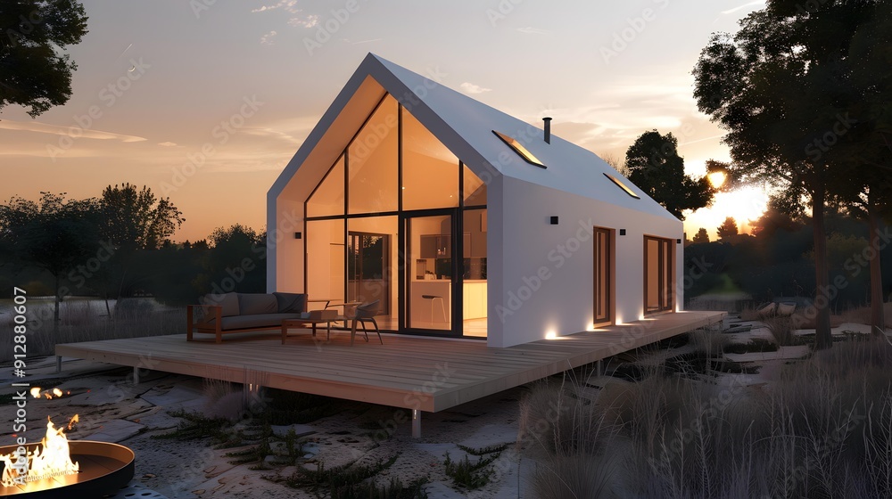 Modern House with Large Windows and a Deck Modern House with Large Windows and a Deck