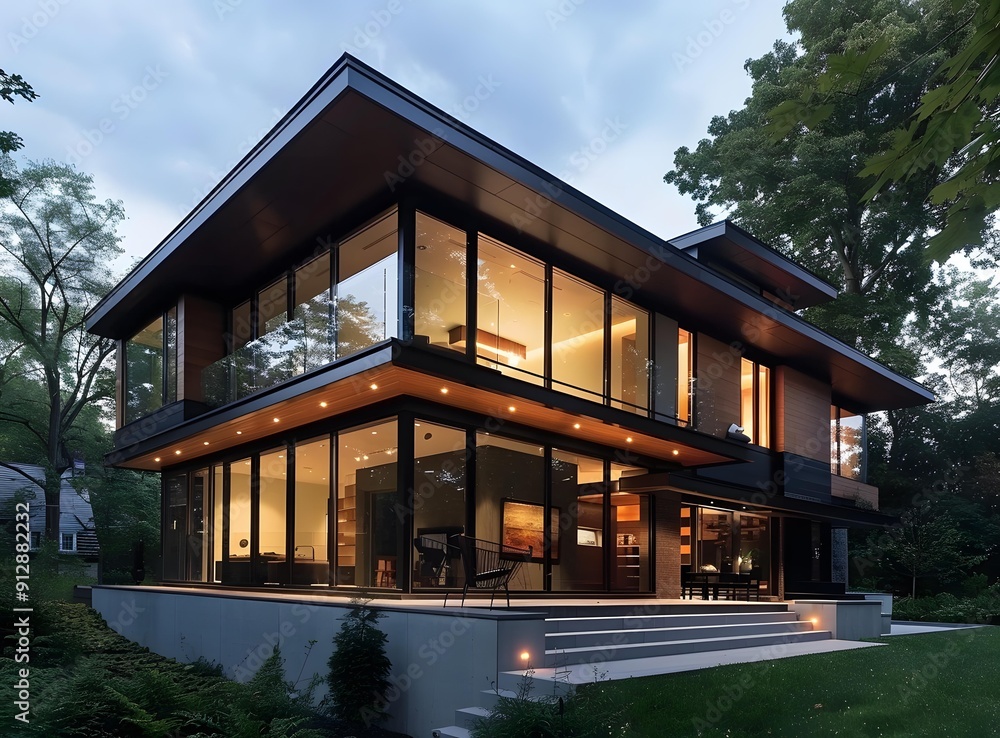 Modern Architecture House With Glass Walls And Wooden Accents Modern Architecture House With Glass Walls And Wooden Accents