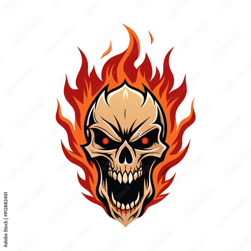 Furious skull with flames vector illustration Furious skull with flames vector illustration
