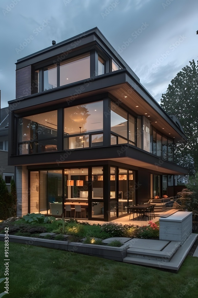 Modern House Exterior With Large Windows Modern House Exterior With Large Windows