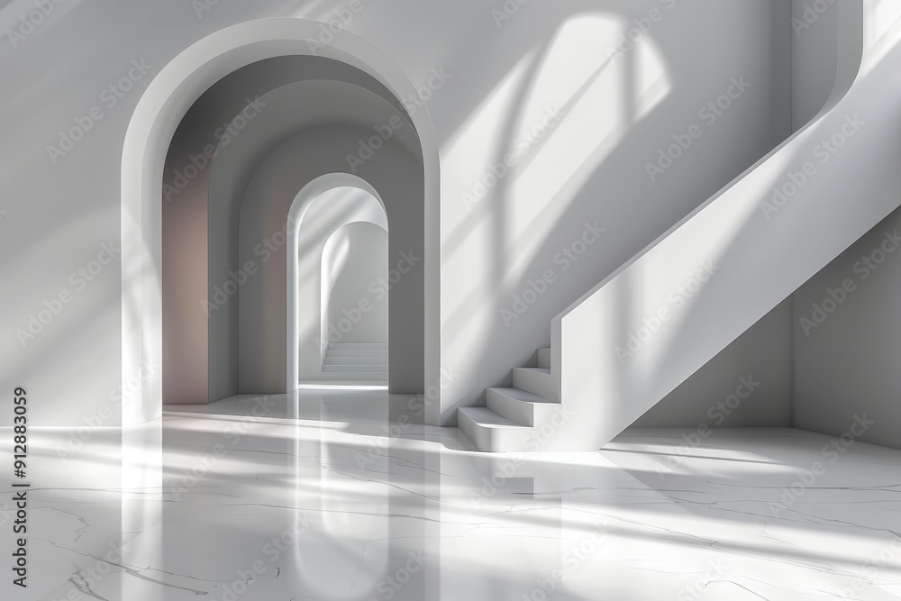 Abstract white studio room with light and shadow from a window Abstract white studio room with light and shadow from a window