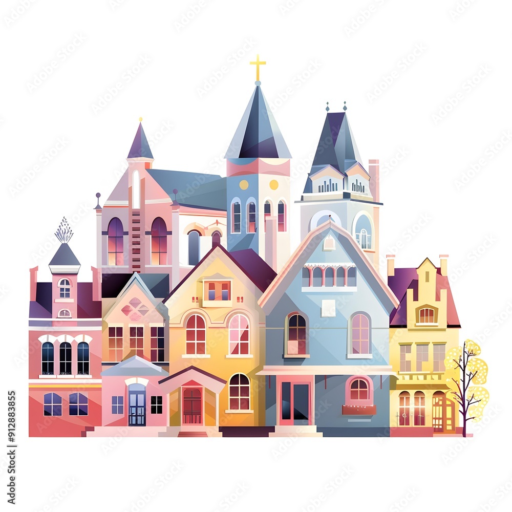 Fototapeta premium Colorful Illustration of Cityscape with Buildings