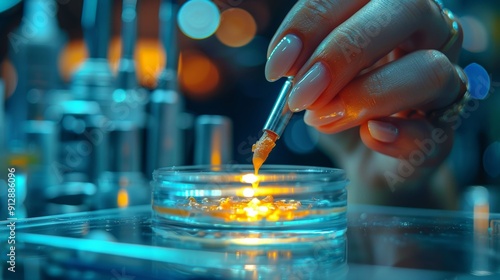 Close-Up Of A Hand Holding A Dabber Tool With Cannabis Concentrate Over Lighted Bowl On Table photo