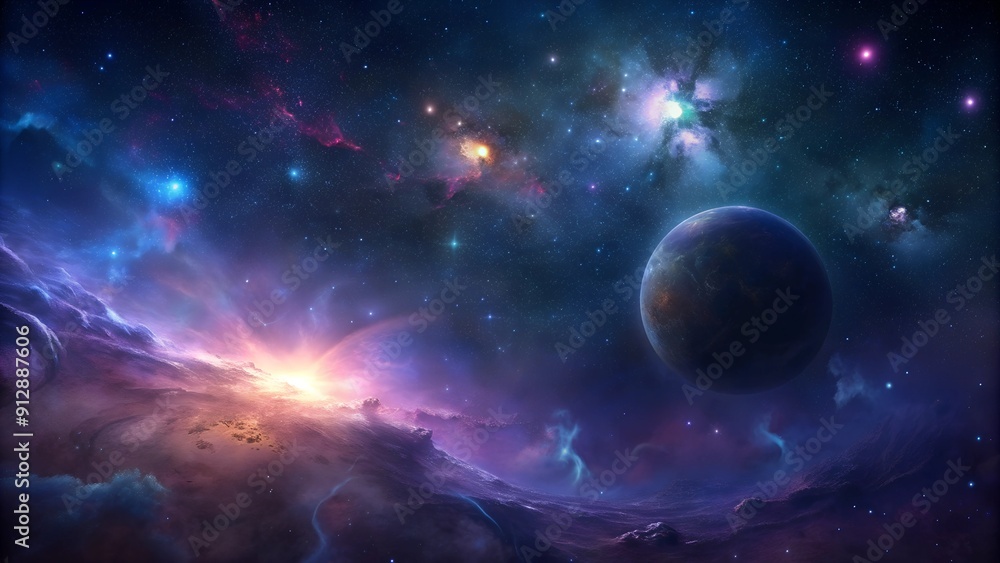 Cosmic Space Scene with Planets and Nebula Cosmic Space Scene with Planets and Nebula