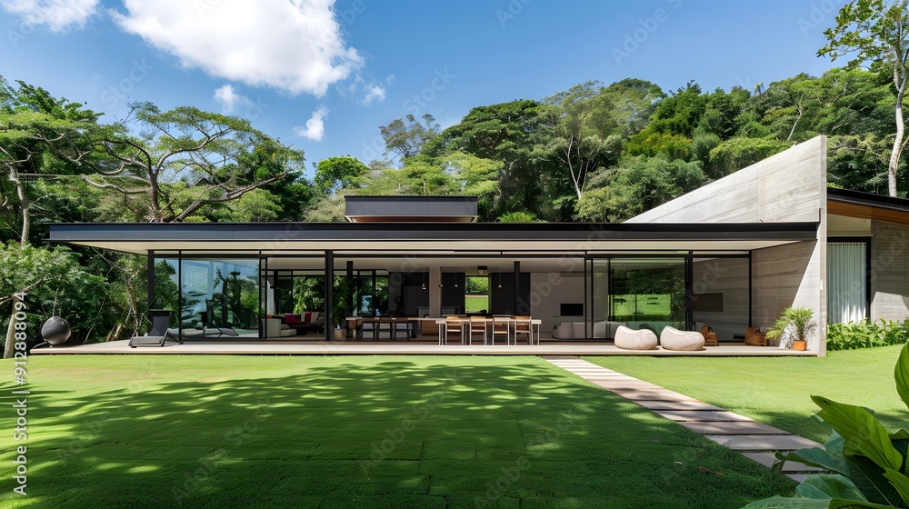 Modern House Design with Large Windows and Patio Modern House Design with Large Windows and Patio