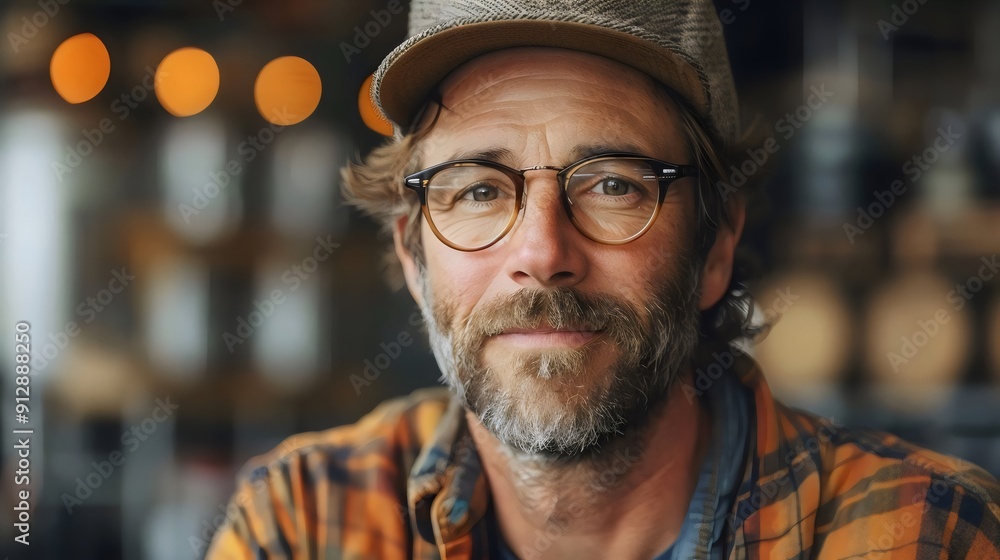 A man with glasses and a hat is smiling A man with glasses and a hat is smiling