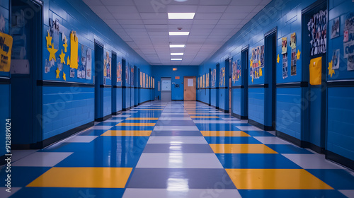 grade school hallway, high resolution dslr camera, room decorated with school art, editorial photography style, contemporary isolated on white background, cinematic, png photo