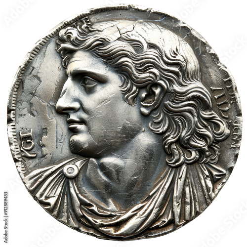 Silver Tetradrachm of Alexander the Great Isolated on Transparent or White Background, PNG photo