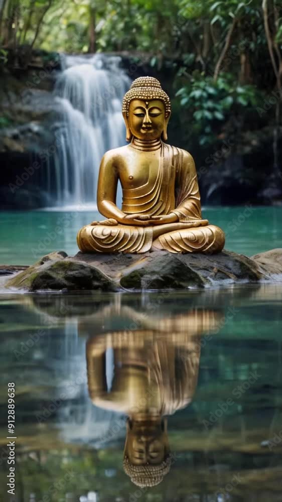 vertical video of Buddha statue in meditation on tranquil water, social media story background set vertical video of Buddha statue in meditation on tranquil water, social media story background set