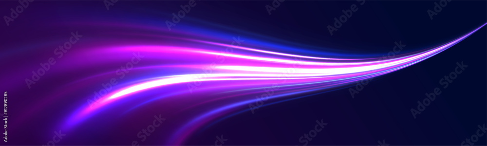 Light motion effect, slow shutter of traffic. High tech concept with luminous arrows moving to side. Speed connection vector background. Neon color glowing lines. Light motion effect, slow shutter of traffic. High tech concept with luminous arrows moving to side. Speed connection vector background. Neon color glowing lines.