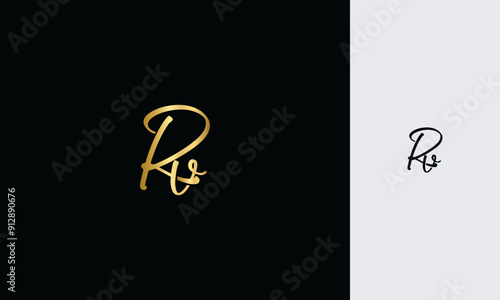 RV Initial letter luxury golden color,overlapping Shape Signature Monogram elegant monogram logo