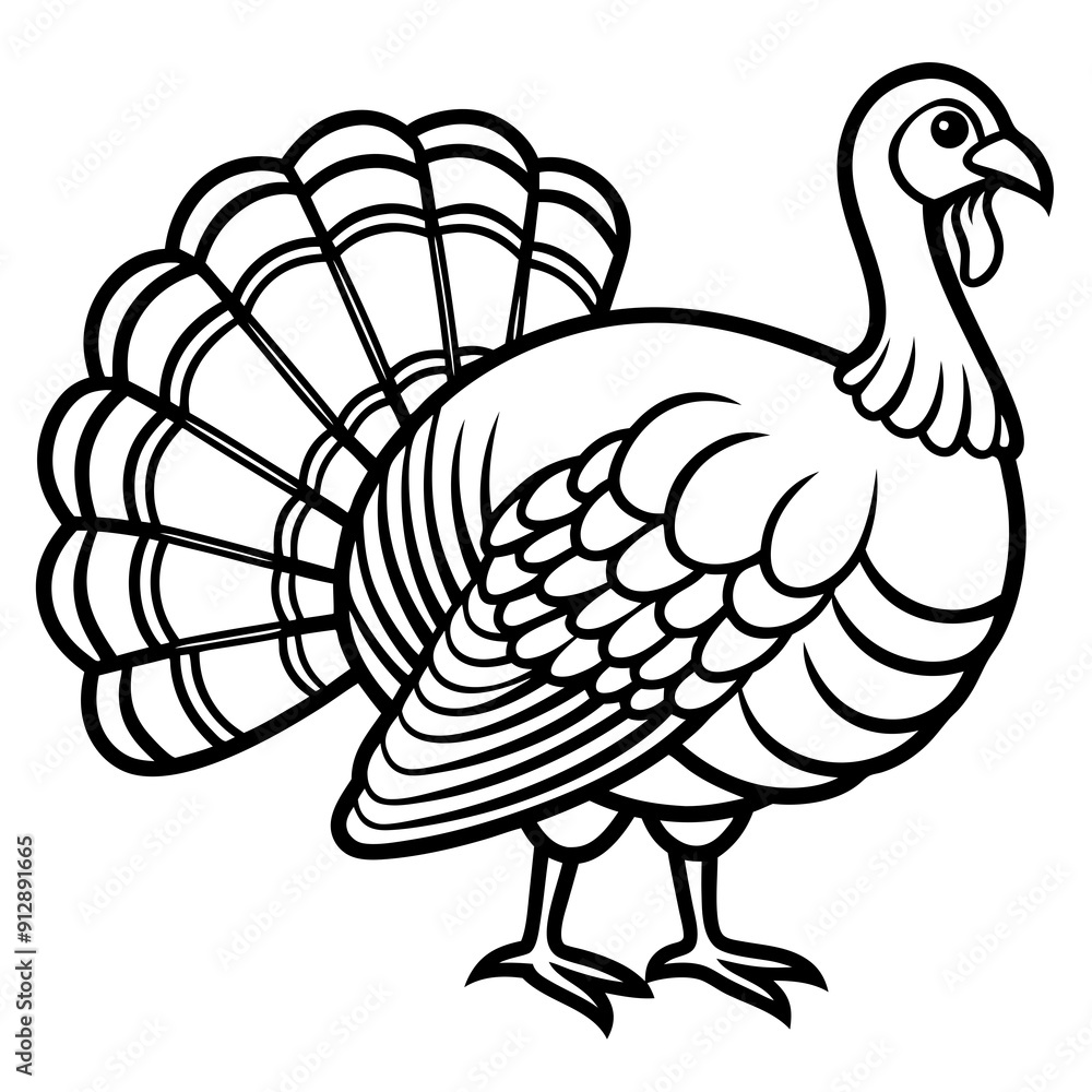 Cute cartoon turkey outline coloring page on a white Cute cartoon turkey outline coloring page on a white