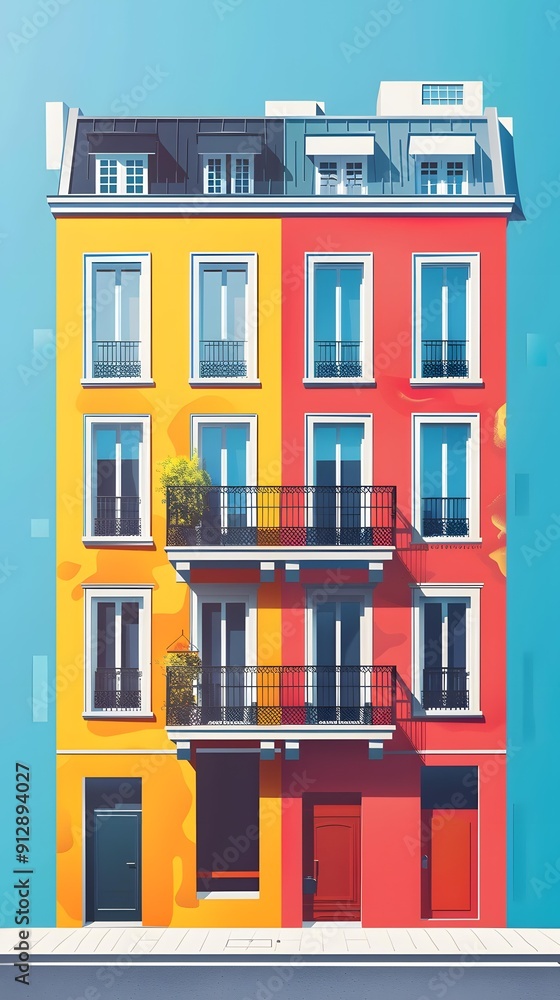 Obraz premium Colorful Building with Balconies and Windows